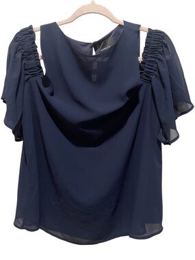 Navy blue Buckle Black cold shoulder top. Size L.